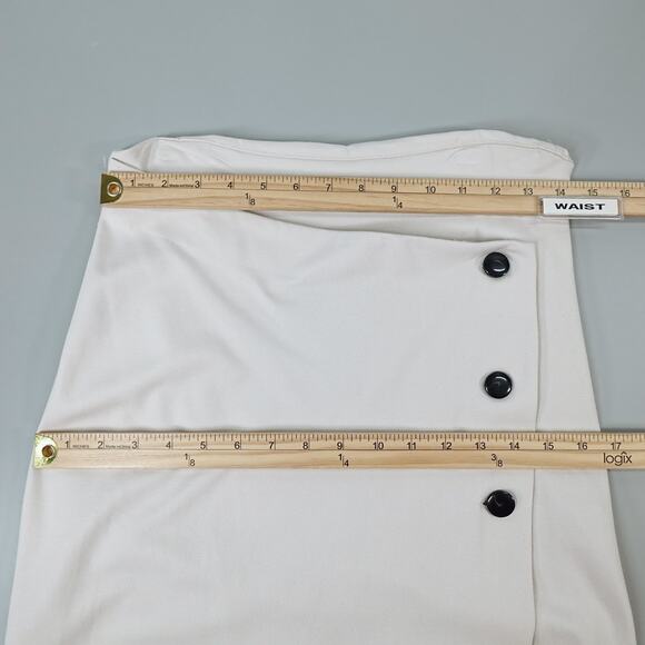 Aritzia Babaton Midi Skirt Womens 10 Cream Wrap Button Asymmetrical Soft Girl - Picture 10 of 13